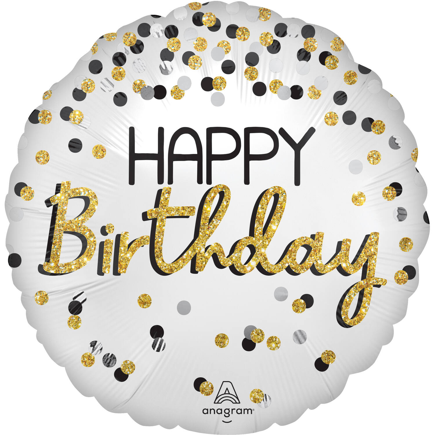 Foil Balloon - "HAPPY Birthday" - Black Silver Gold - Satin - 45 cm